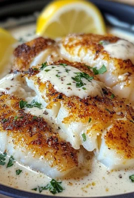 Baked Cod With Creamy Garlic Sauce & Lemon