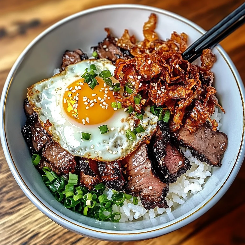 Char Siu Beef Bowl With Crispy Fried Shallots & Sunny-side