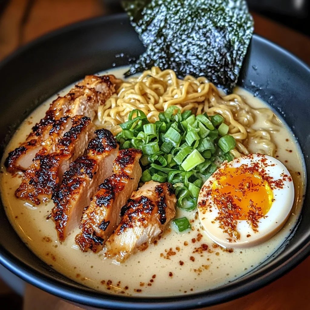 Fiery Chicken Ramen With Creamy Garlic Sauce
