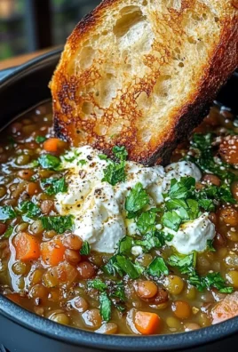 French Lentil Soup With Crispy Bread And Feta