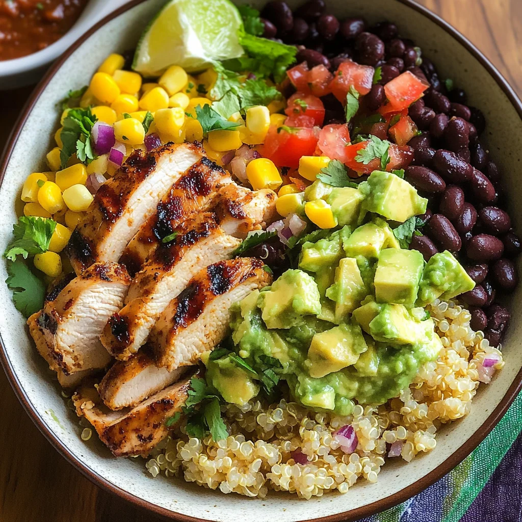 Grilled Chicken Burrito Bowls with Avocado Salsa