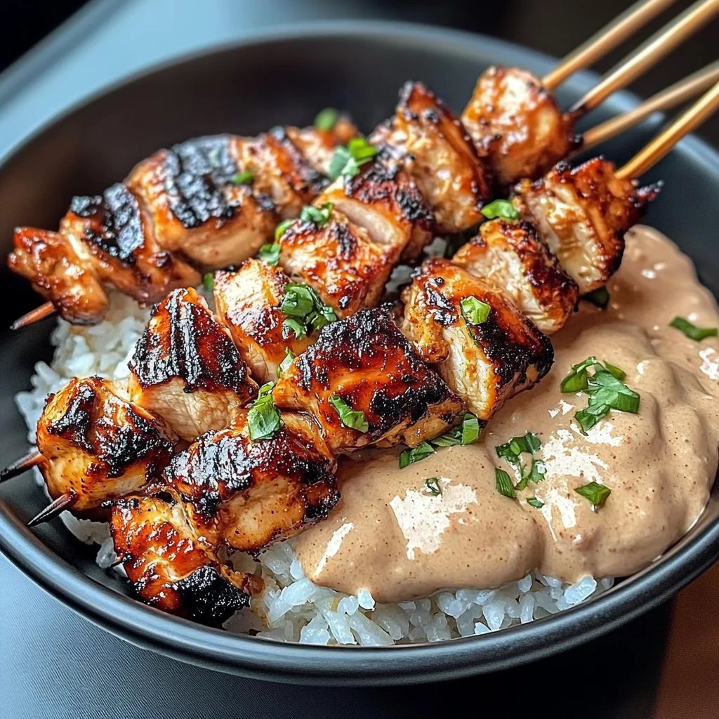 Grilled Chicken Skewers With Coconut Rice & Peanut Sauce