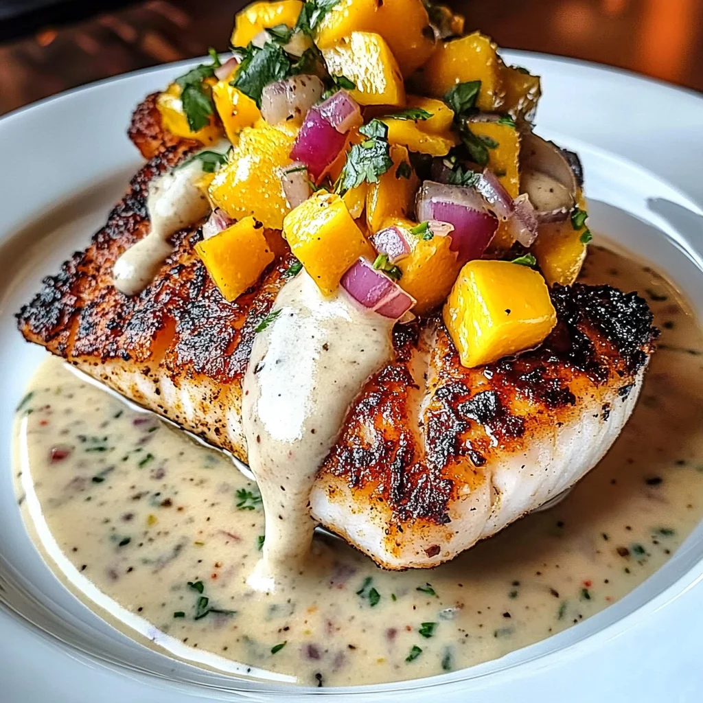 Grilled Fish With Mango Salsa & Creamy Sauce