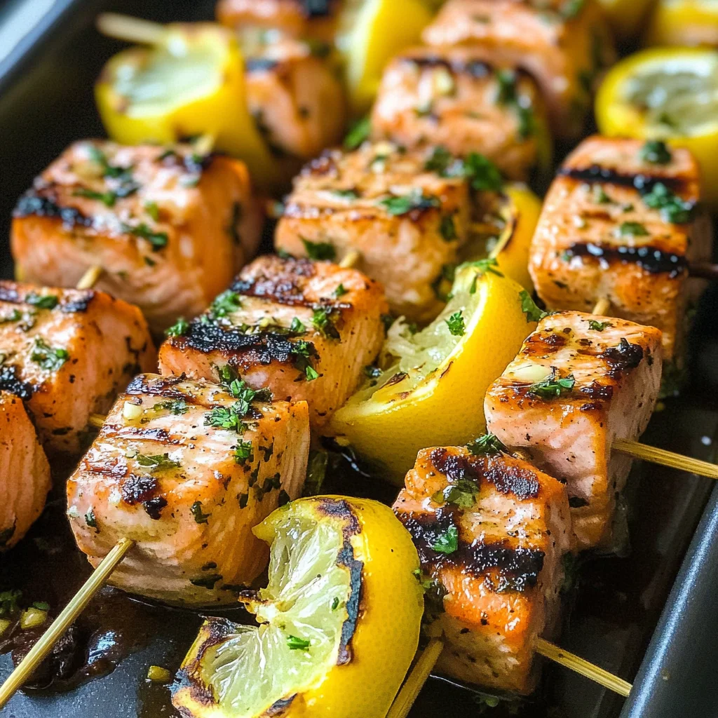 Grilled Salmon Skewers with Garlic and Dijon
