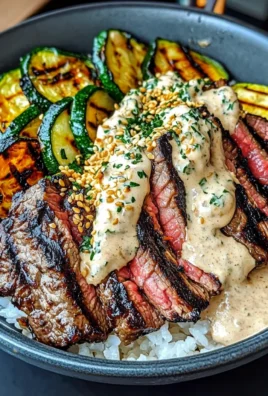 Grilled Steak Bowl With Creamy Sauce & Grilled Zucchini