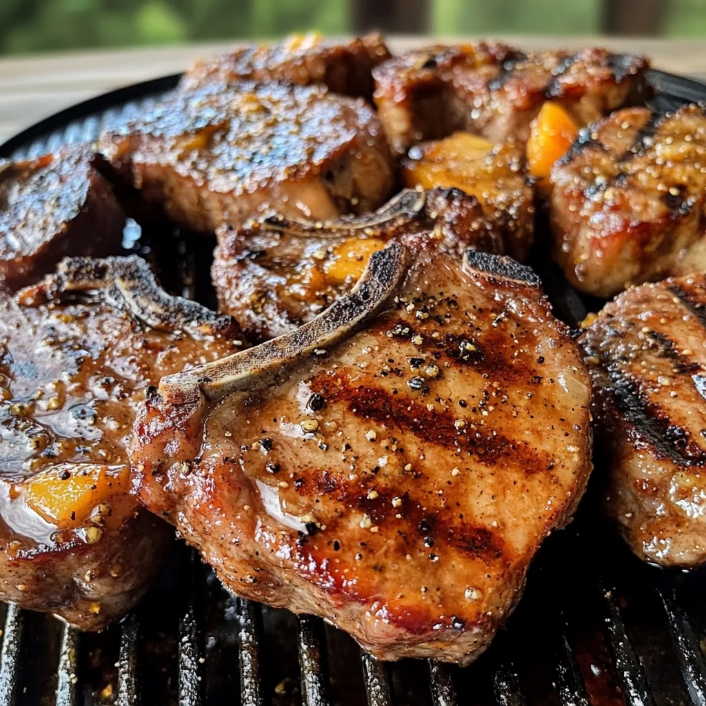Juicy Grilled beef Chops with Spicy Peach Glaze