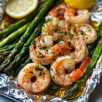 Shrimp and Asparagus Foil Packs with Garlic Lemon Butter Sauce