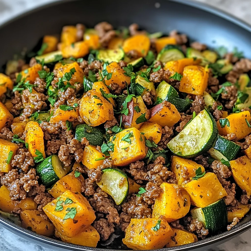 Ground Beef Zucchini Sweet Potato Skillet
