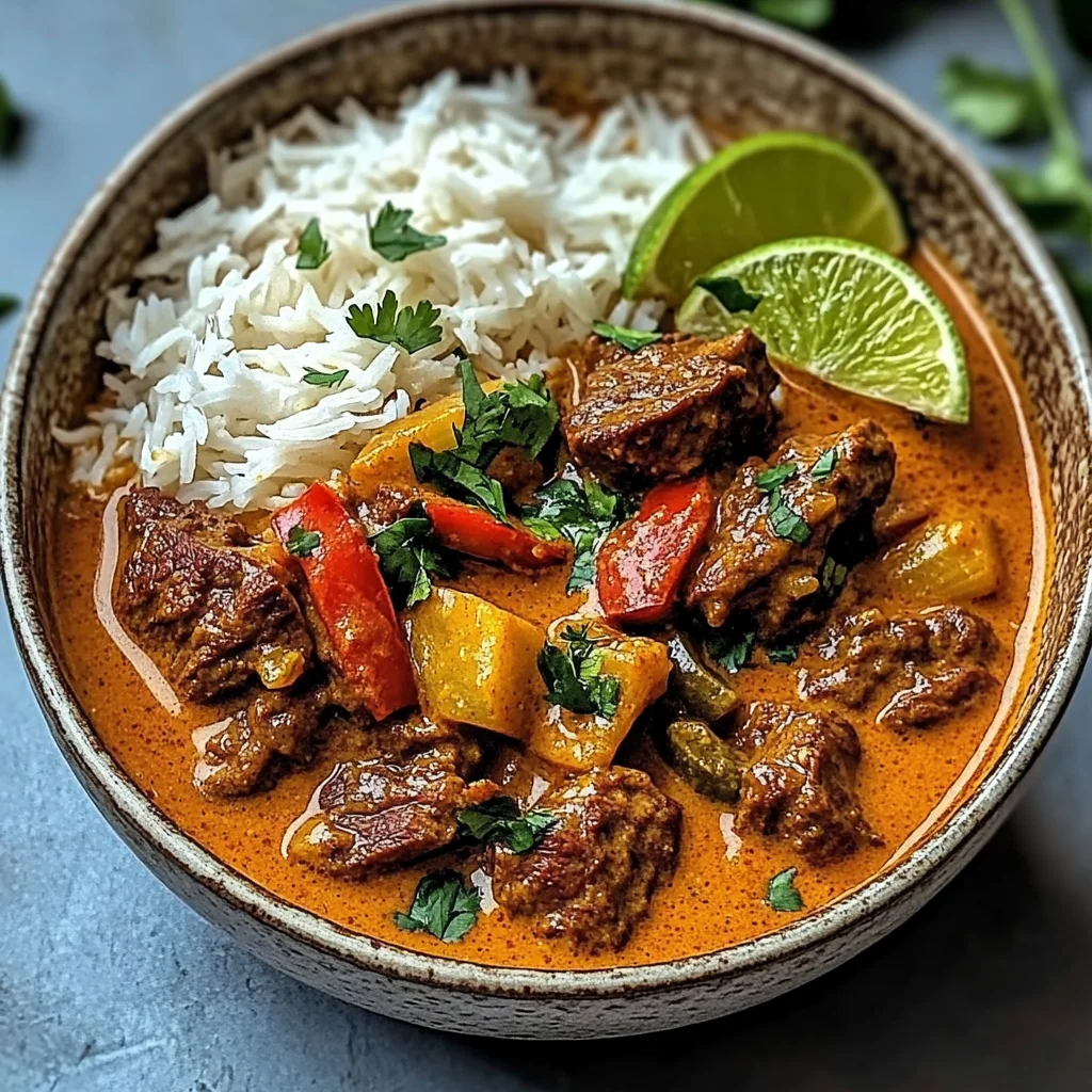 Creamy Coconut Curry Beef with Garlic Naan & Fries