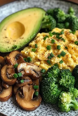 Creamy Scrambled Eggs with Avocado, Sautéed Mushrooms & Broccoli
