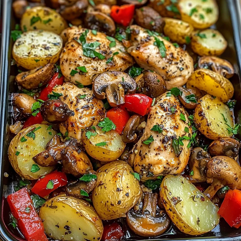Garlic Herb Chicken with Mushrooms & Roasted Potatoes