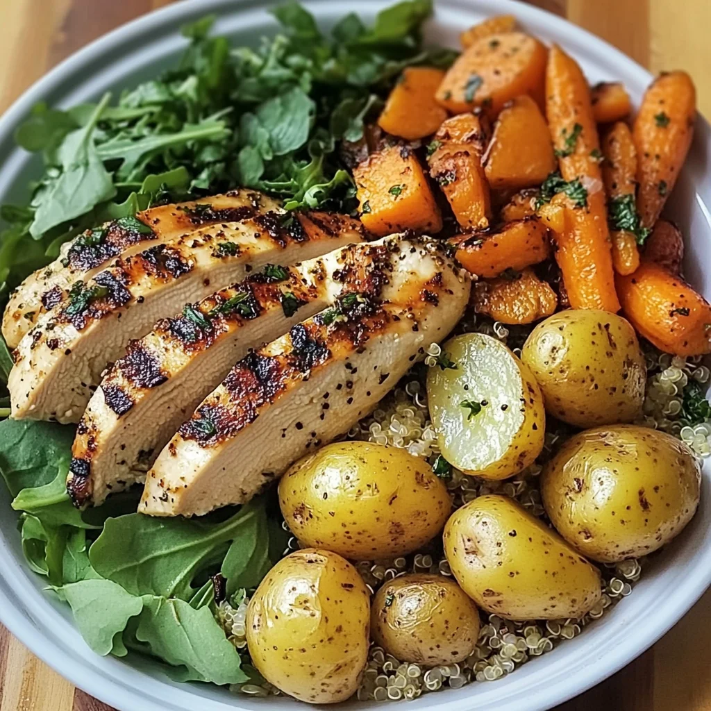 Herb Grilled Chicken with Roasted Potatoes, Carrots & Quinoa
