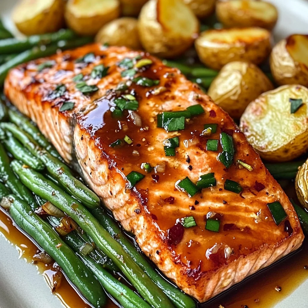 Honey-Glazed Salmon with Garlic Green Beans & Crispy Potatoes