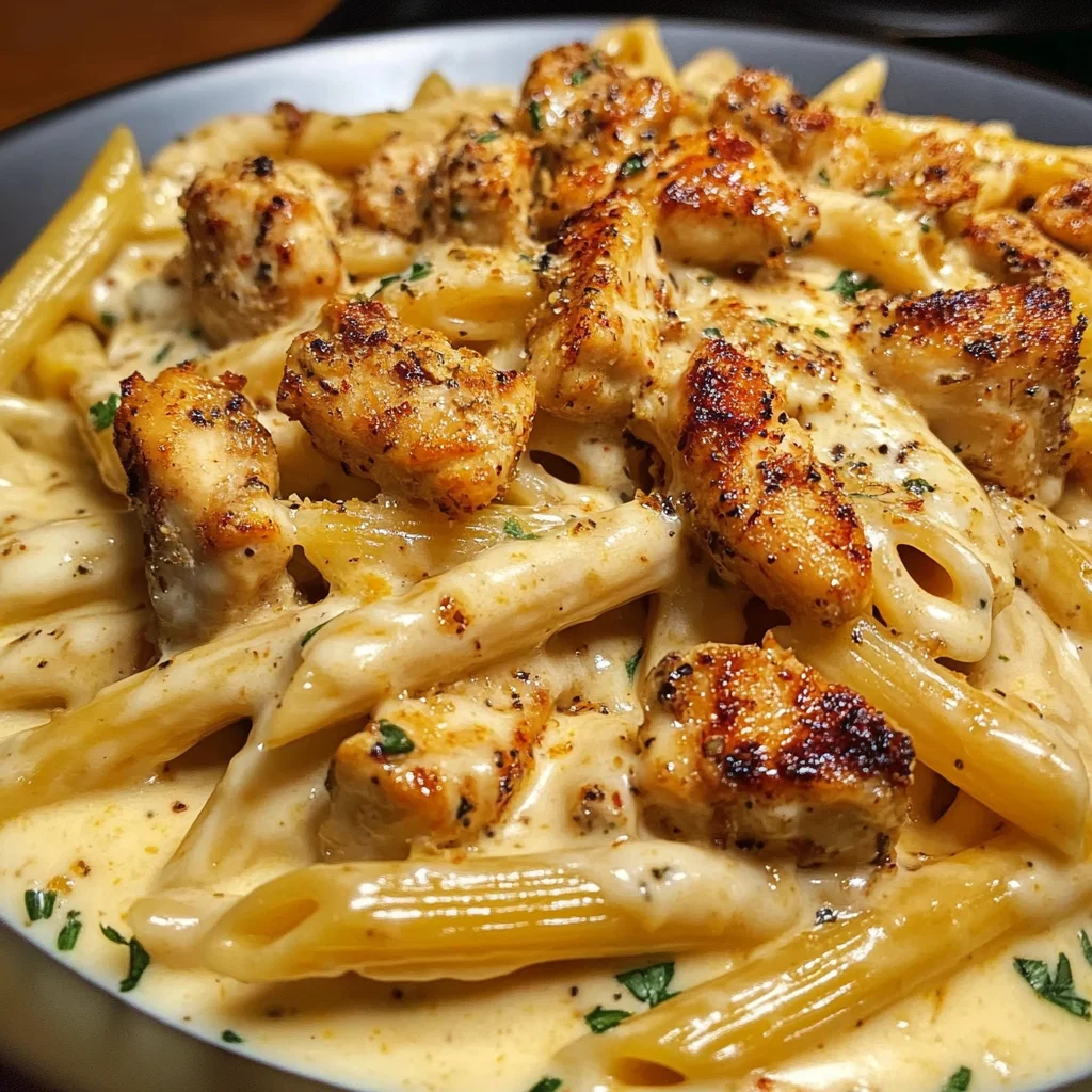 Spicy Garlic Chicken Penne in Velveeta Alfredo
