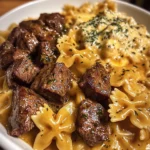 Beef and Bowtie Pasta in Cheddar Sauce