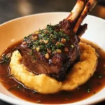 Braised Lamb Shank with Velvety Roasted Garlic Puree
