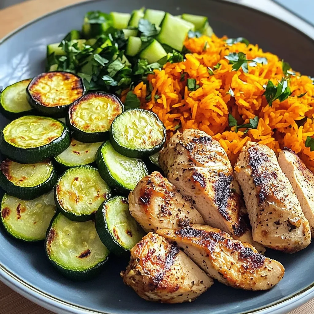 Colorful Chicken Veggie Plate with Carrot Rice & Salad
