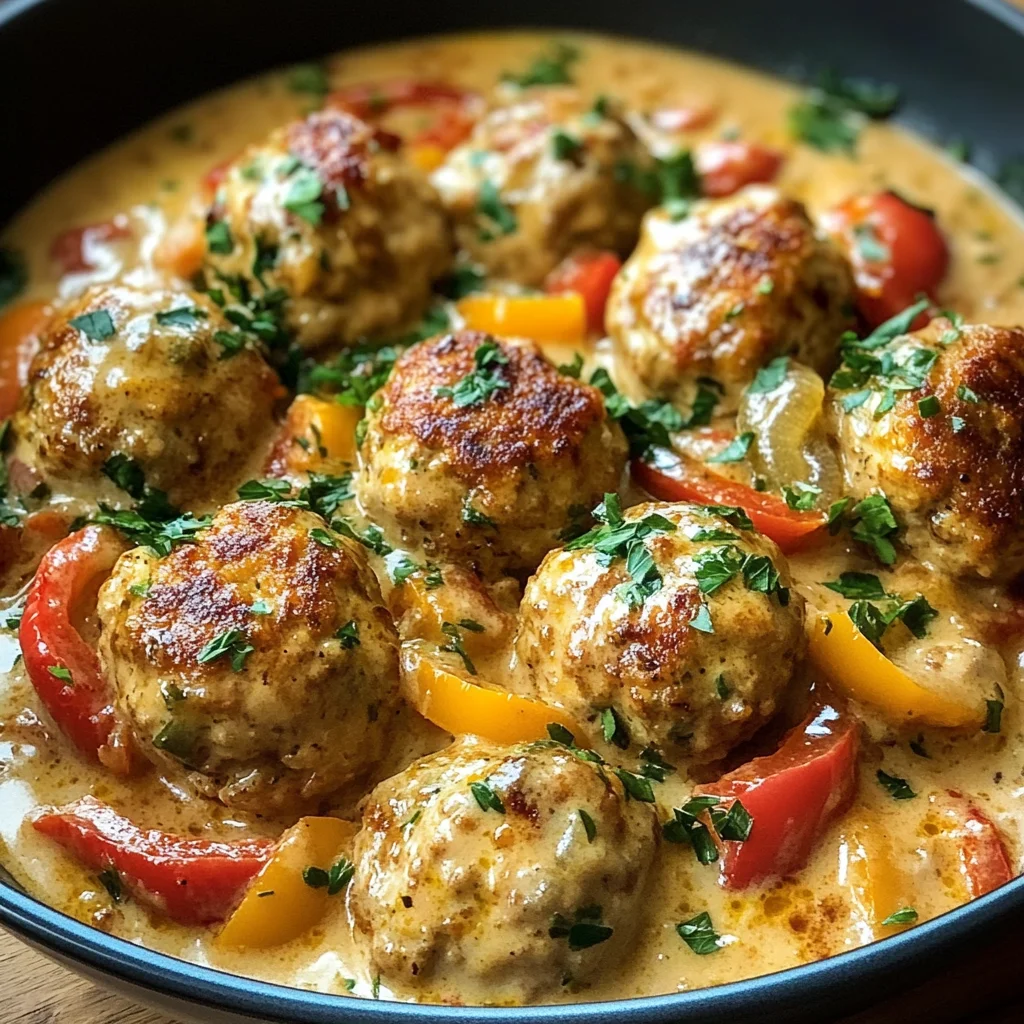 Creamy Bell Pepper Chicken Meatballs