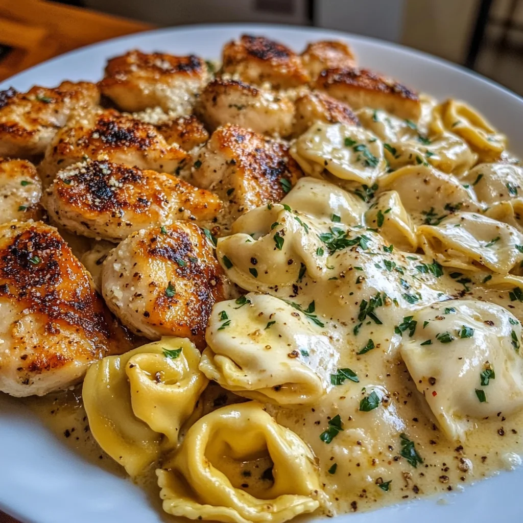 Creamy Chicken Tortellini with Mozzarella Garlic Sauce