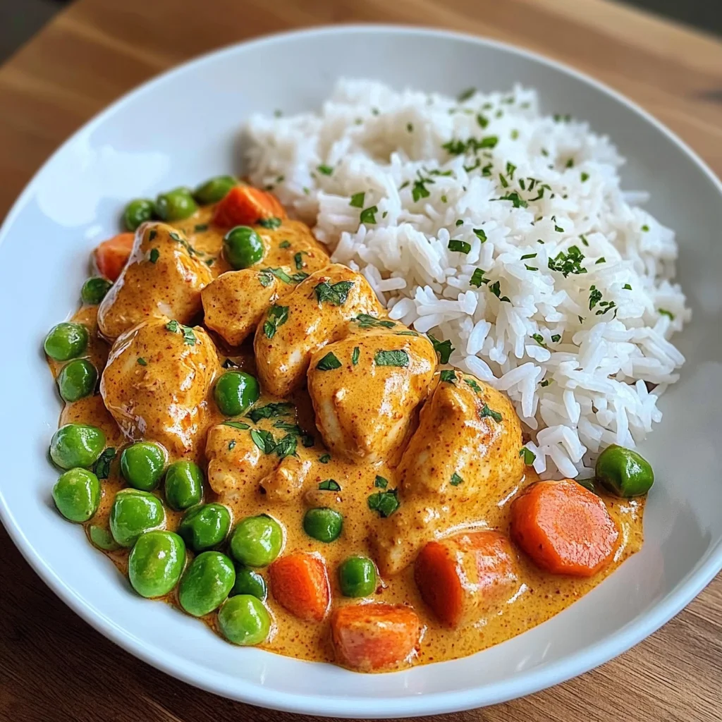 Creamy Paprika Chicken with Rice & Buttered Veggies