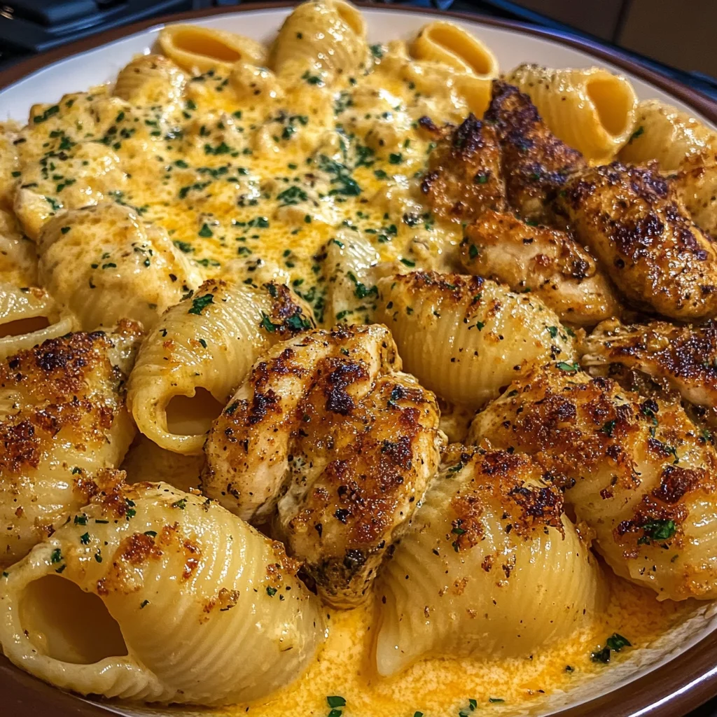 Garlic Cajun Chicken Shells in Velveeta Cream Sauce