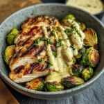 Grilled Chicken & Brussels Sprouts Bowl with Creamy Garlic-Parmesan Sauce