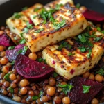 Halloumi with Lemony Lentils, Chickpeas and Beets
