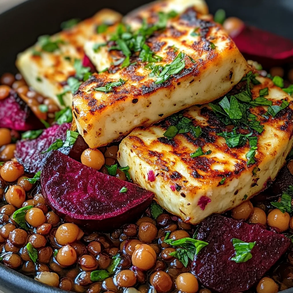 Halloumi with Lemony Lentils, Chickpeas and Beets