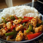 Spicy Garlic Pepper Chicken Stir-Fry with Steamed Rice