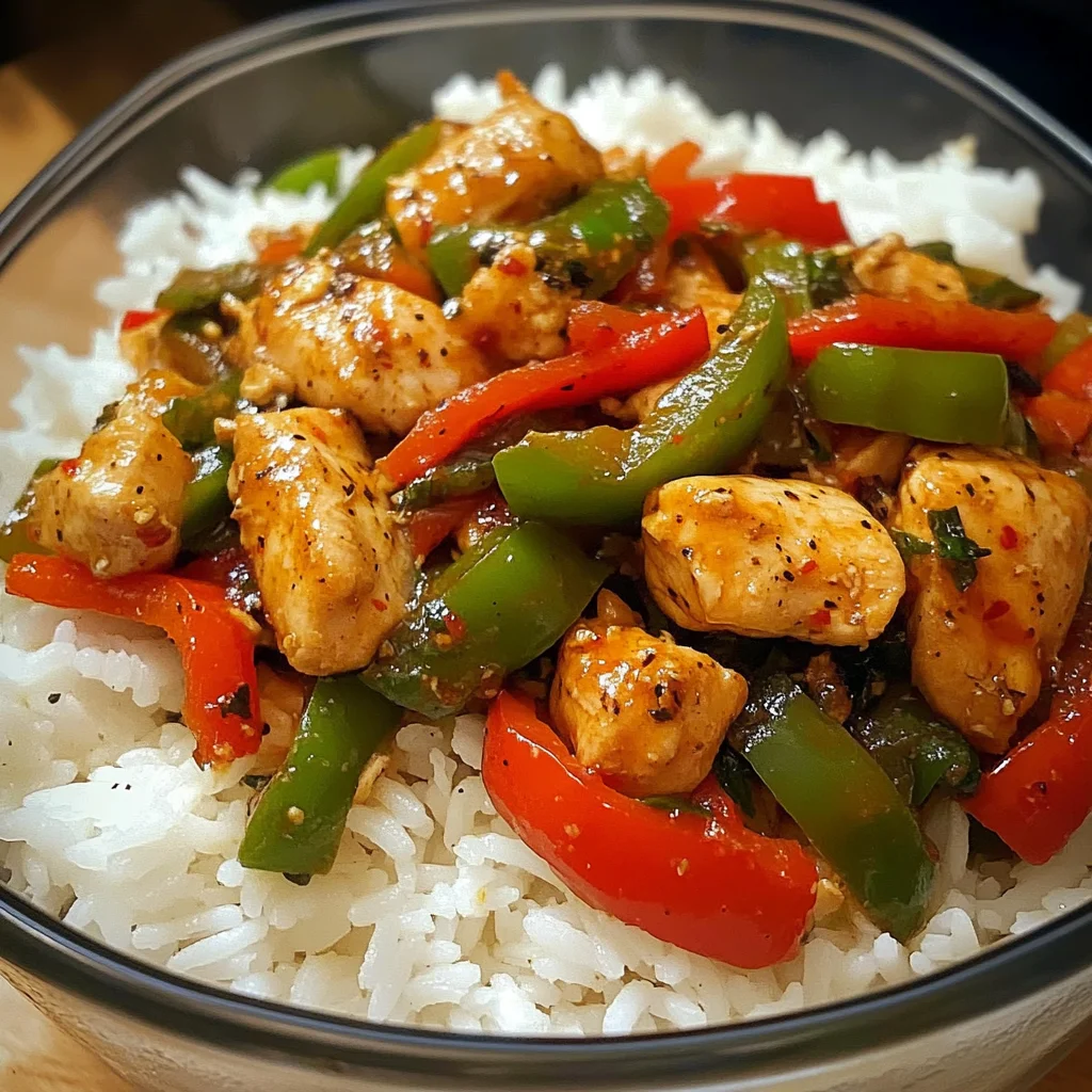 Spicy Pepper Chicken Stir-Fry with Rice