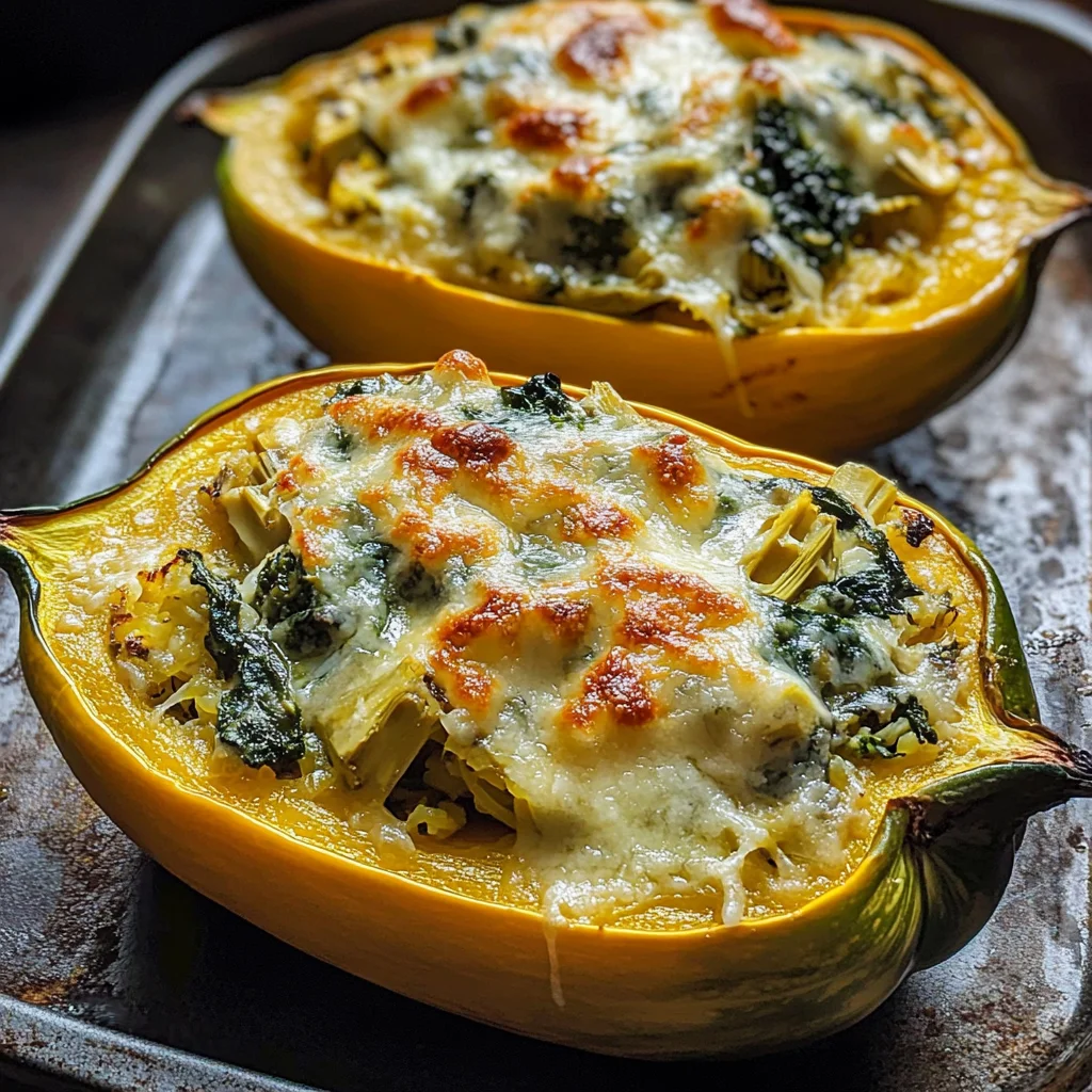 Spinach and Artichoke Stuffed Spaghetti Squash