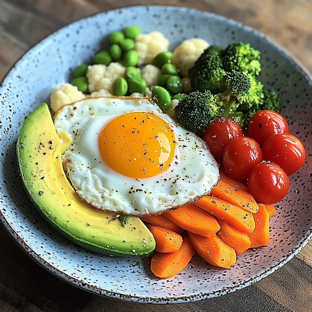 Sunny-Side Egg with Avocado, Tomatoes & Steamed Veggies