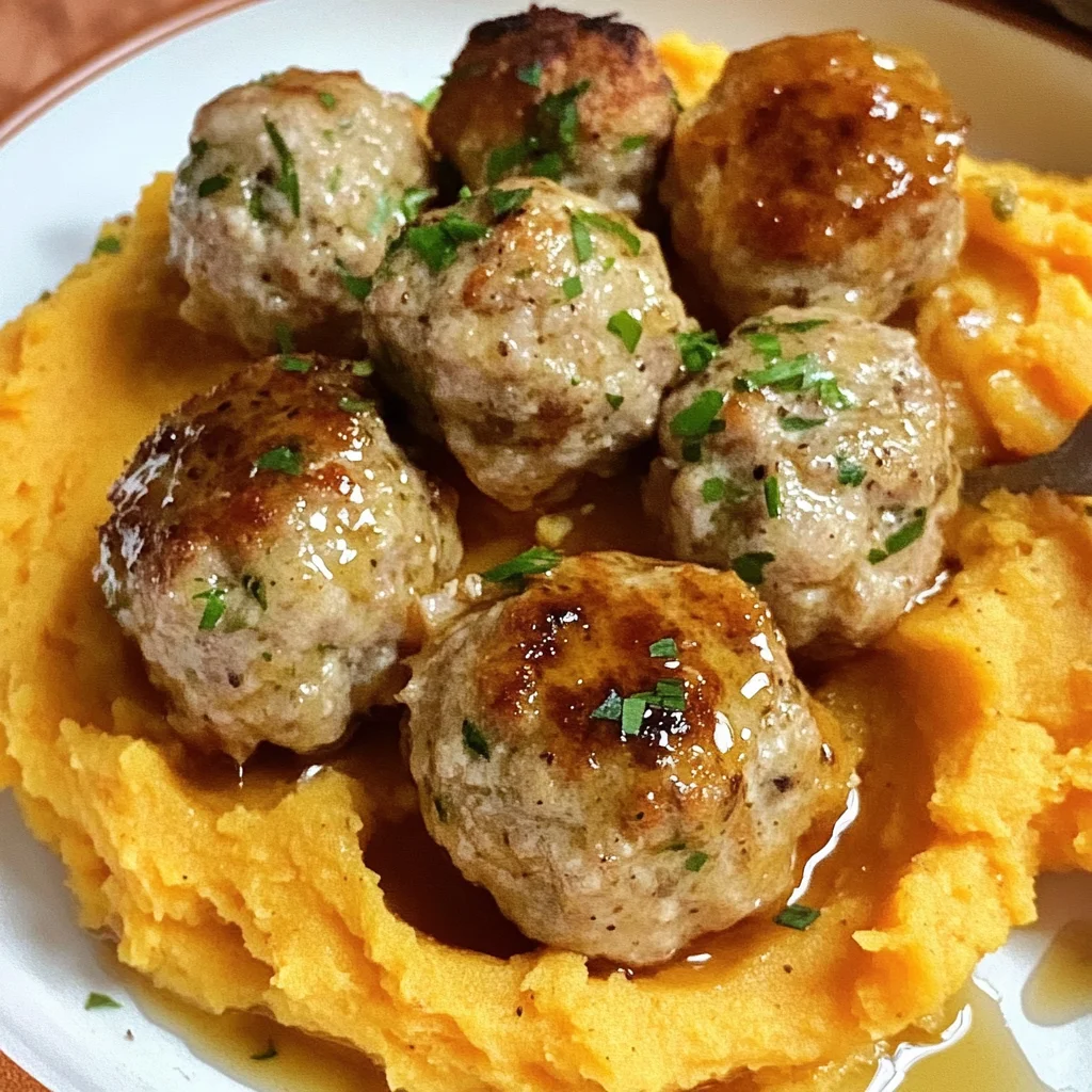 Apple Chicken Meatballs with Spiced Sweet Potatoes