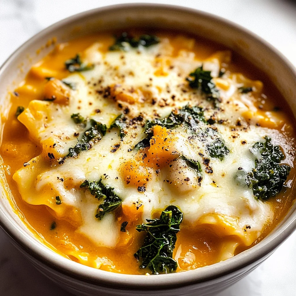 Butternut Squash Lasagna Soup with Kale & Mozzarella