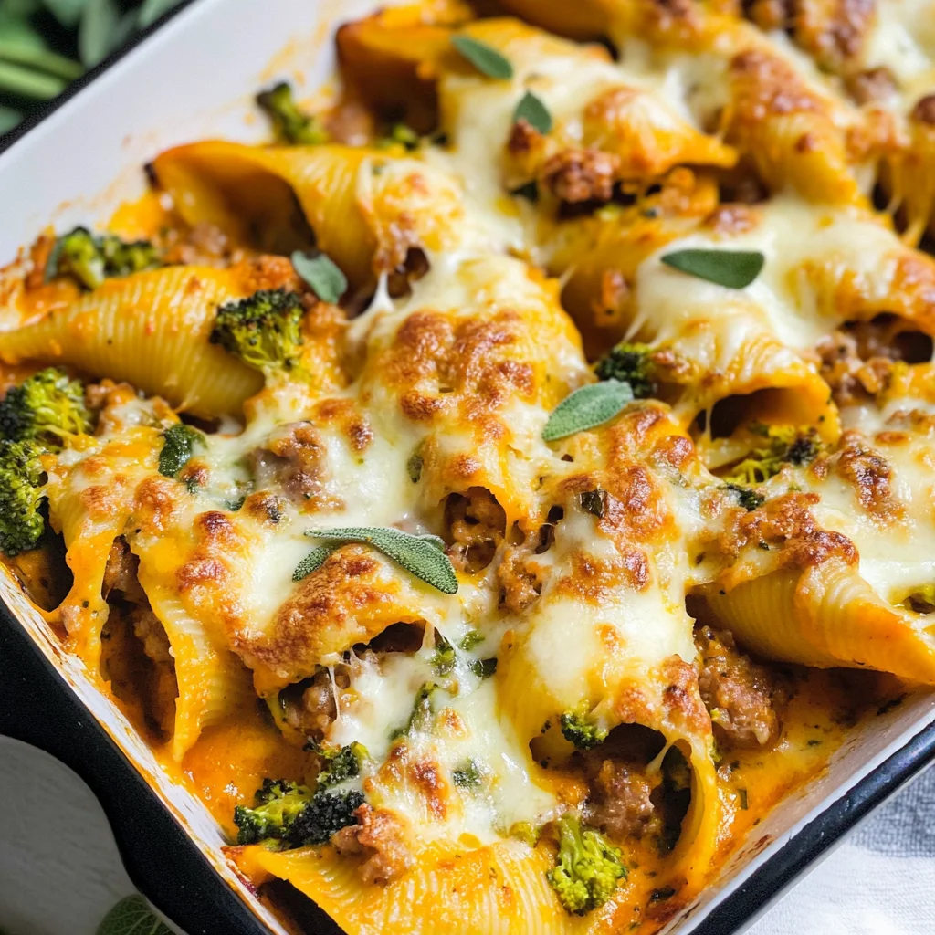 Cheesy Pumpkin and Spicy Sausage Stuffed Shells