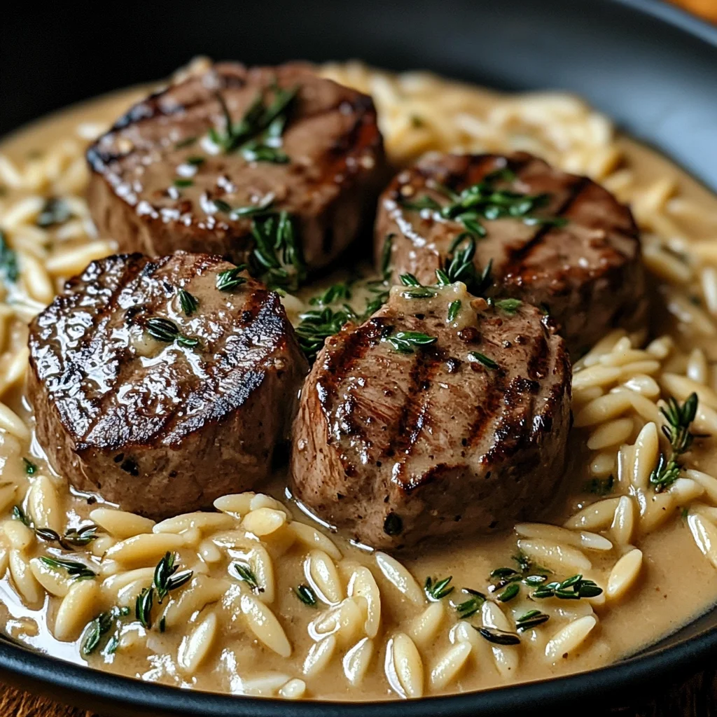 Creamy beef Tenderloin Medallions with Orzo