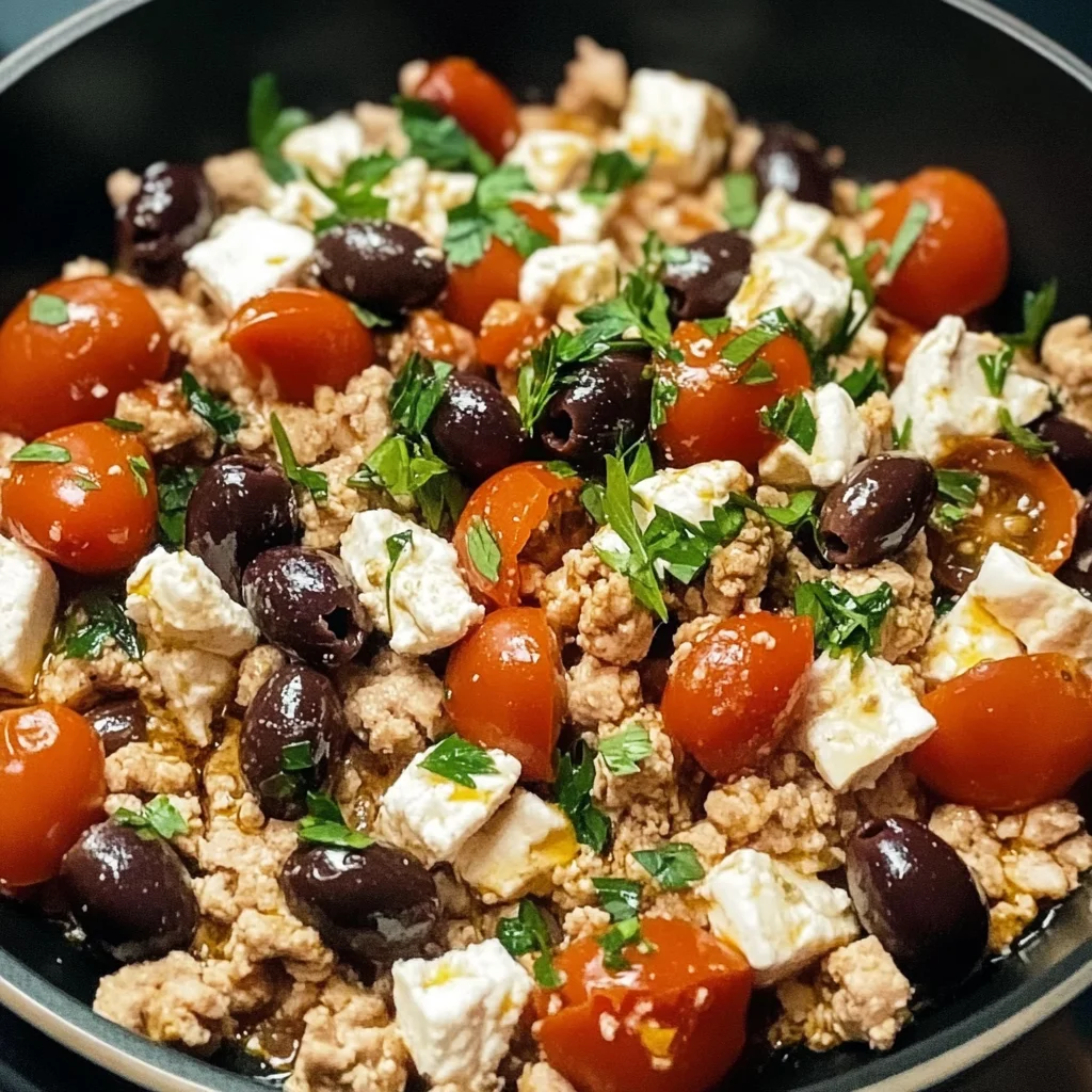 Mediterranean Keto Ground Chicken Skillet with Olives and Feta